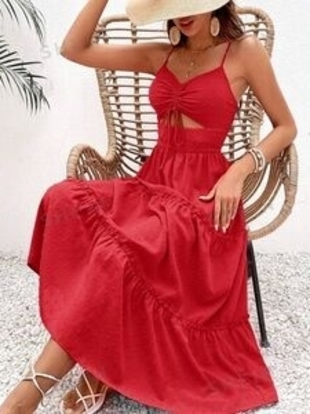 SHEIN Red Spaghetti-Strap Cutout Maxi Dress
